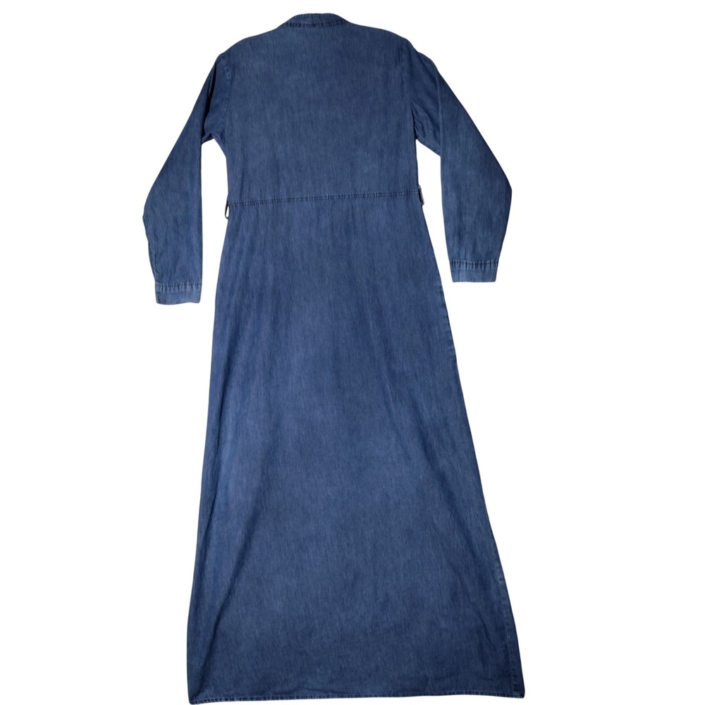 DECOY Sz 46 Denim Maxi Dress Long Sleeve Button Front Pockets Made in Turkey - Picture 2 of 11
